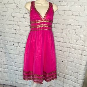Papell Boutique pink and gold halter cocktail dress